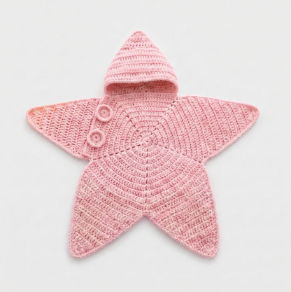 Tiny Starlet Snuggle Star in Pink Sugar - hooded crochet star baby outfit, laid flat